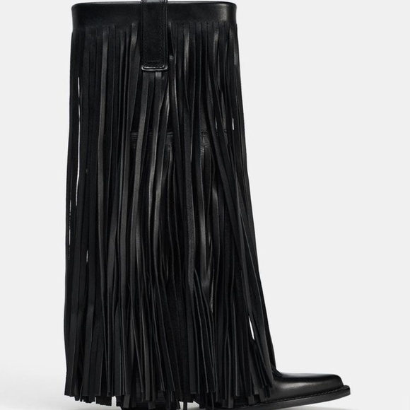 Zara LEATHER COWBOY BOOTS WITH FRINGING NWT OBO - Picture 1 of 5